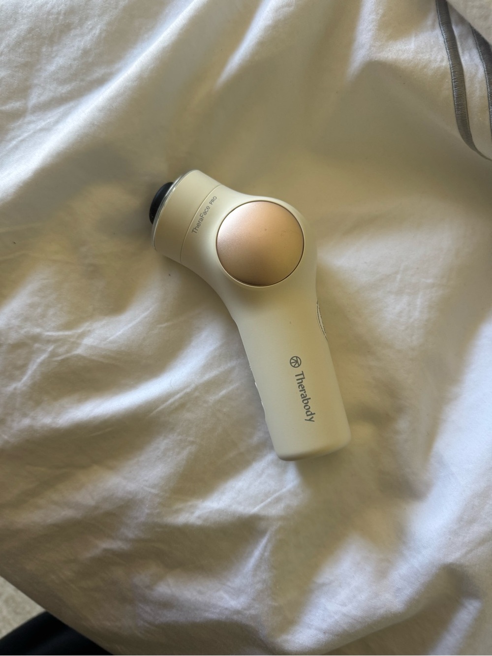 Therabody Mini Percussion Massager in White with Rose Gold Accent
